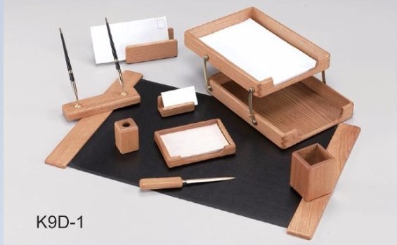 Kong Ping - Light Wooden 9 Piece Desk Set - Base Color Black