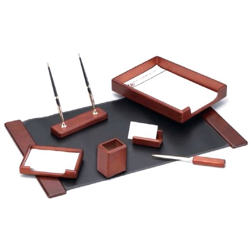 Kong Ping - 7-piece desk set - dark wooden - black color