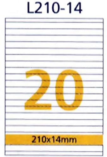 RIKLABEL - ملصقات متعددة الأغراض 20 قطعة لون أبيض - 210*14 ملم - علبة عبوة 100 ورقة - مقاس A4