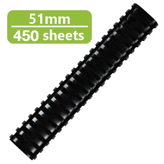 Binder Max Spiral Binding Binding Rings 21 Rings 51mm (450 Sheets) Box Pack of 50 Pieces - Black