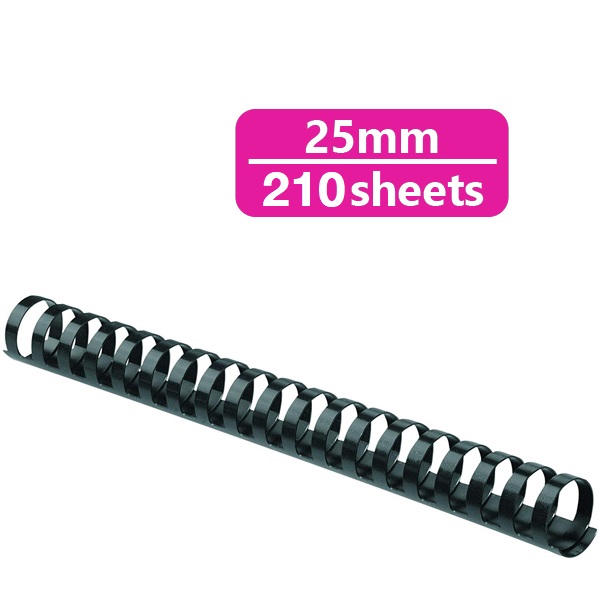 Binder Max - Spiral Binding 21 Rings 25 mm (210 Sheets) Box Pack of 50 Pieces - Black