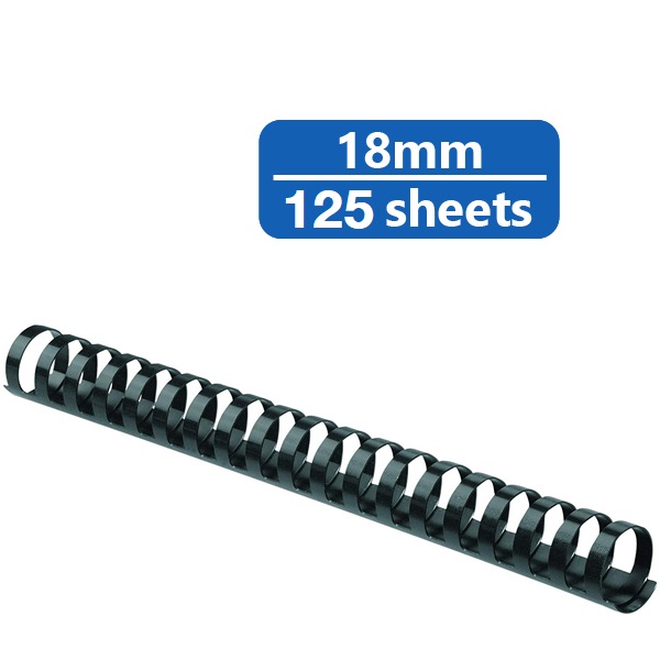 Binder Max Spiral Binding 21 Rings 18mm (125 Sheets) Box Pack of 100 Pieces - Black