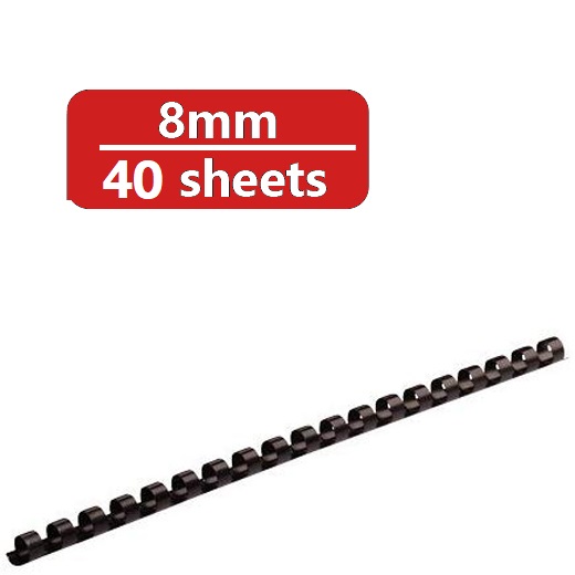 Binder Max - 21 Binding Rings 8mm (40 Sheets) Box Pack of 100 Pieces - Black