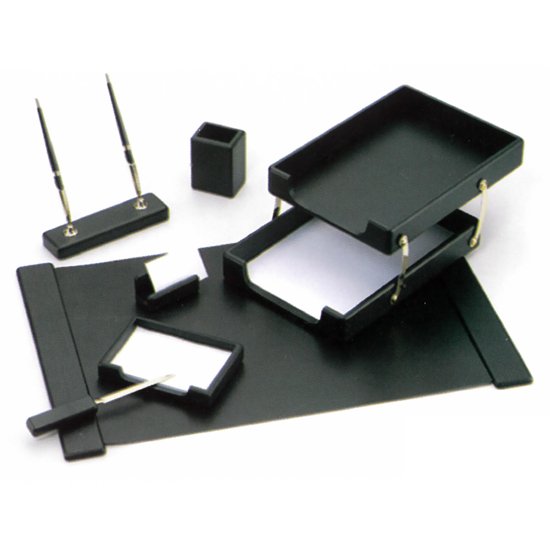 Black desk set 7 pieces, two baskets - base