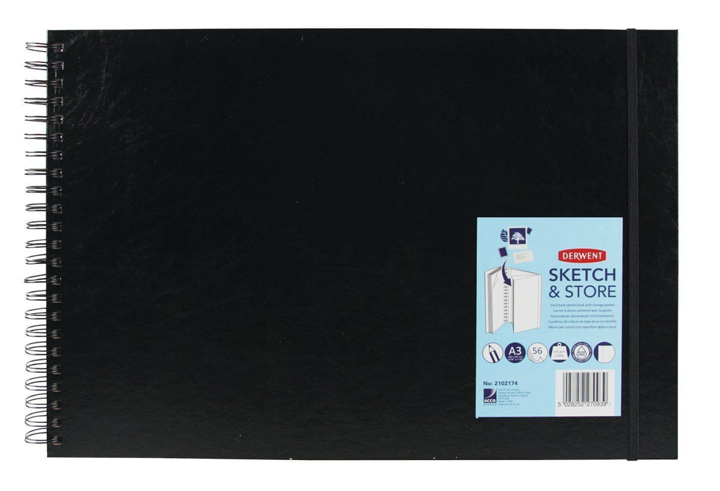 Derwent - A3 wire drawing notebook, white paper, 56 pages - 165 grams