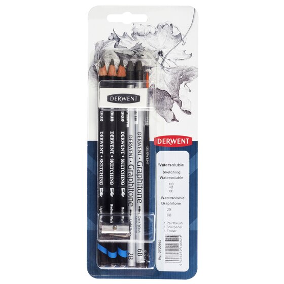 Derwent drawing pencils with sharpener, spacer and brush