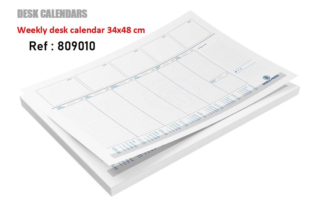 Undated weekly table notebook with notes, size 34x48 cm