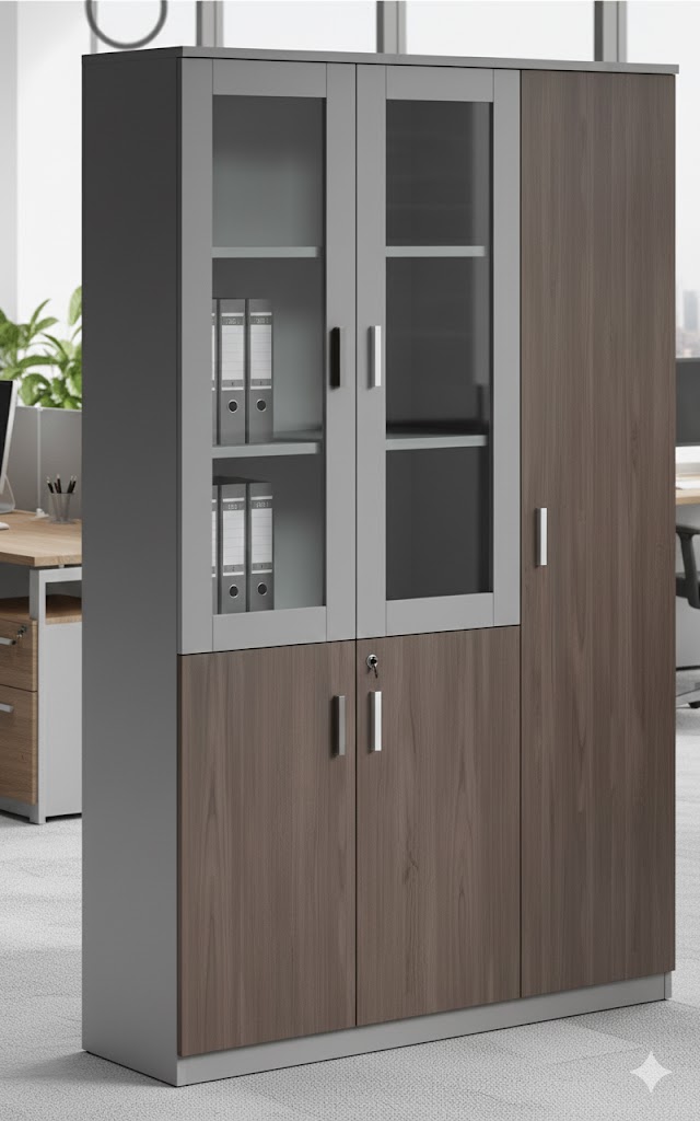 Three-door filing cabinet with adequate storage capacity