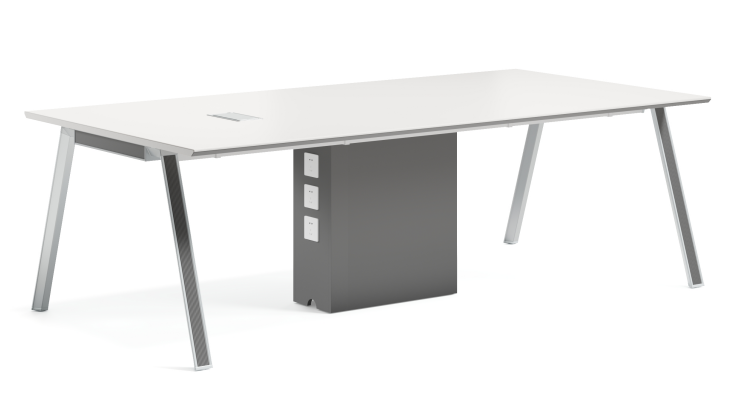 White and gray meeting table with metal legs
