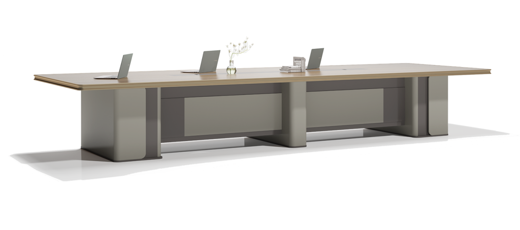 Wooden meeting table with a golden metal frame