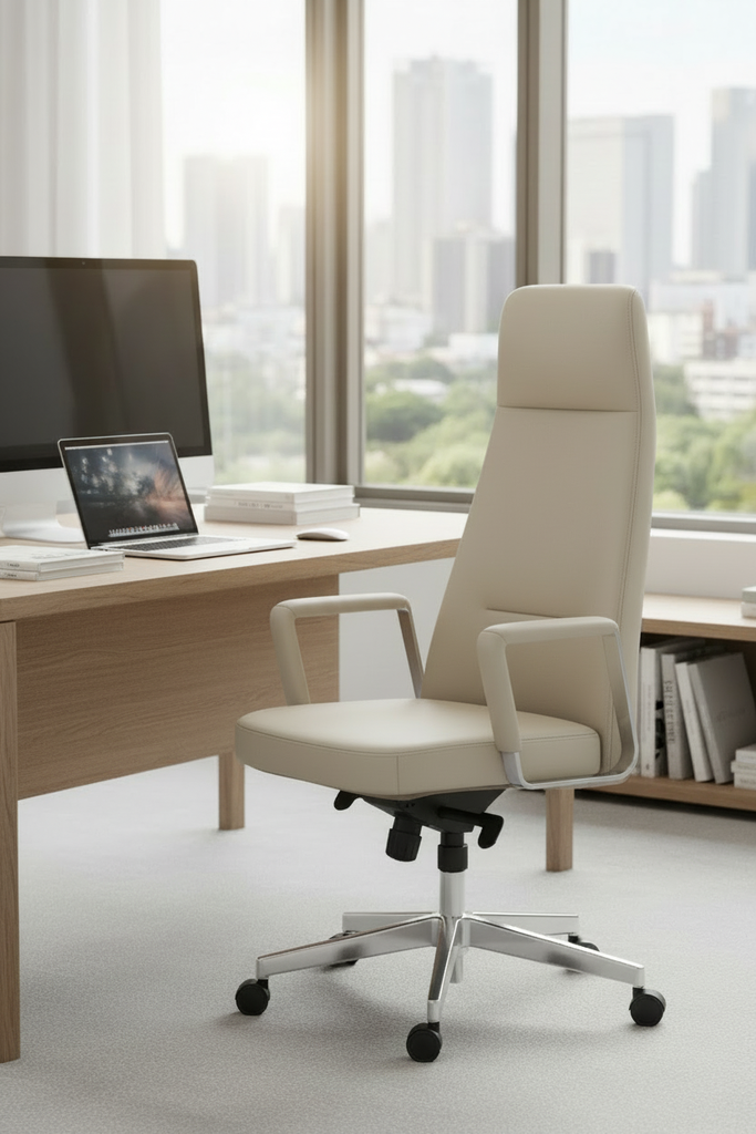 كرسي جلد فاخر لون بيج  ملكي 