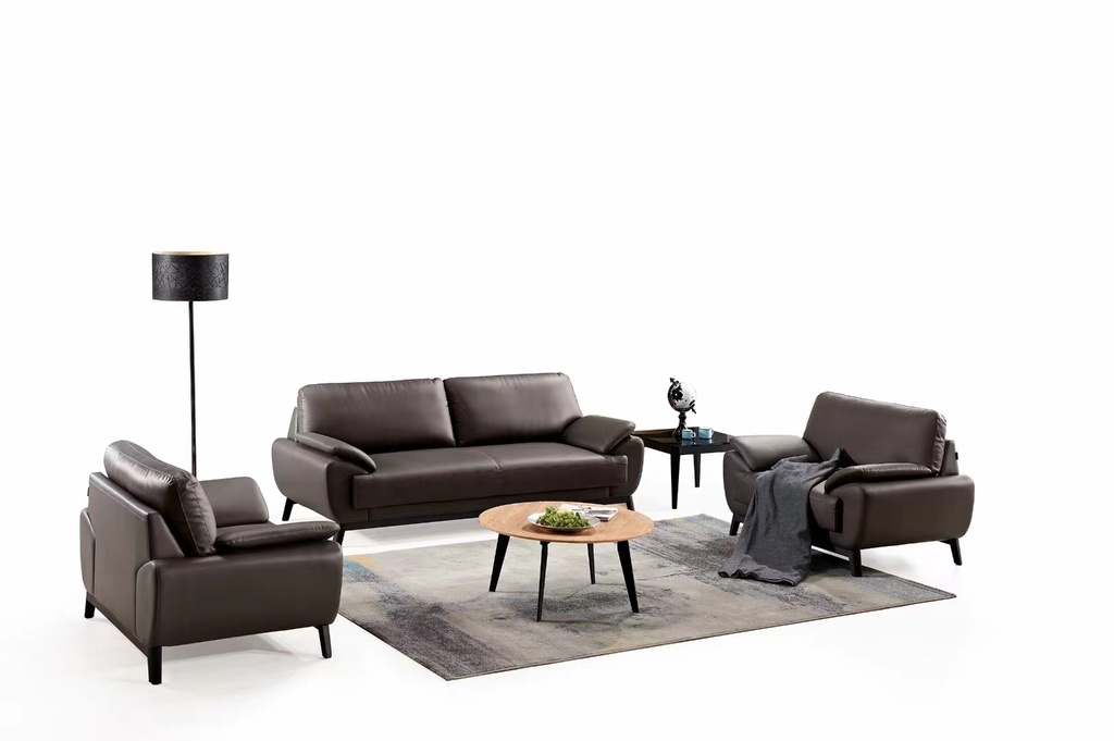 SOFA 3+1+1 black leather sofa set