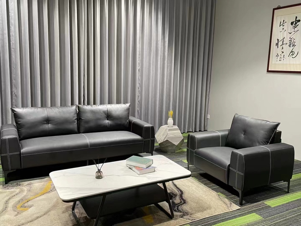 SOFA 3+1+1 black leather sofa set