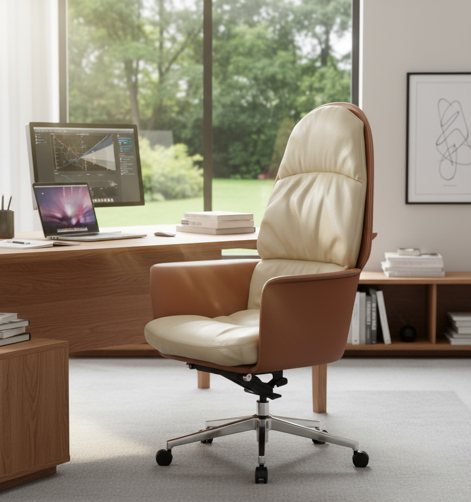 كرسي جلد فاخر لون بيج  ملكي 