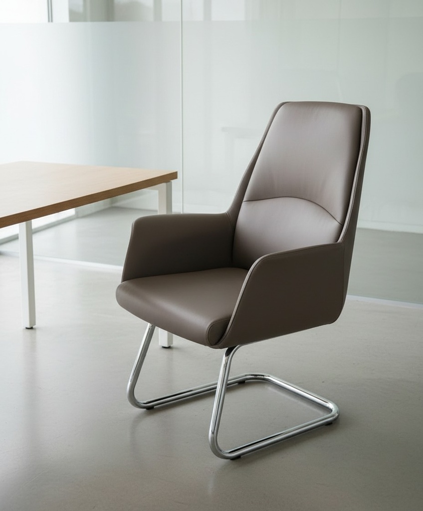 Dark brown fixed leather chair