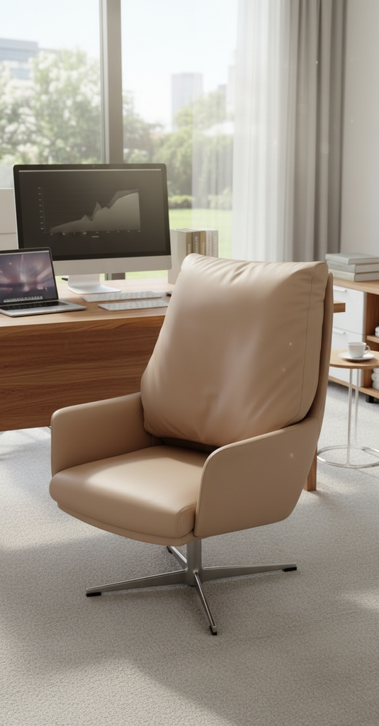 Fixed leather chair, beige color