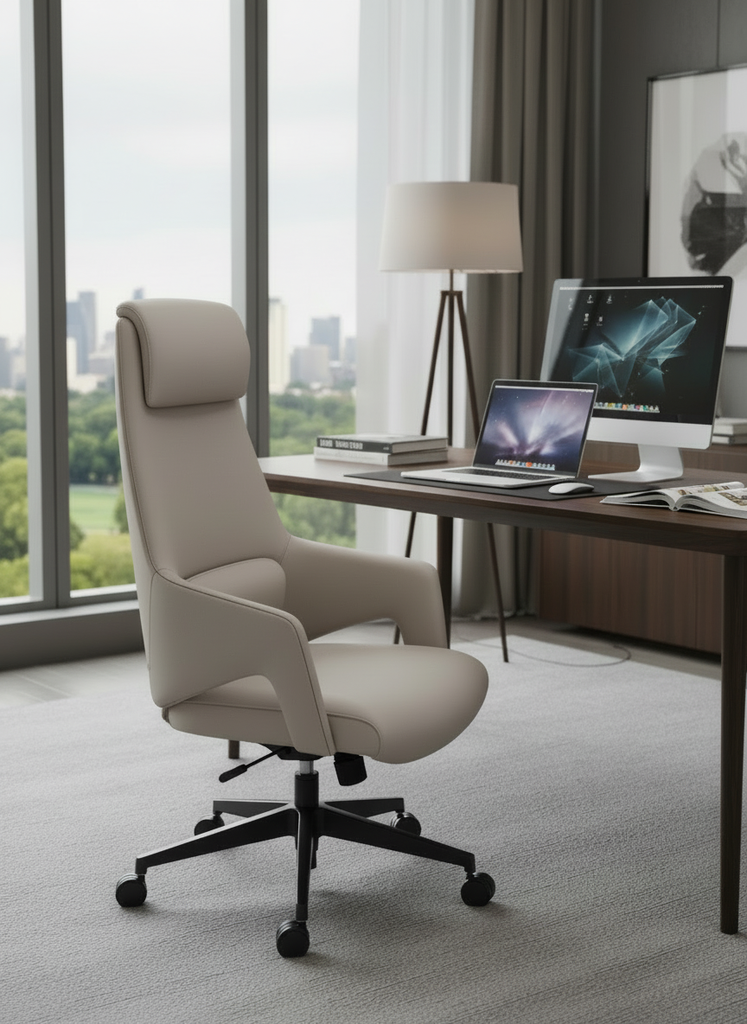 Luxurious leather chair, royal beige color