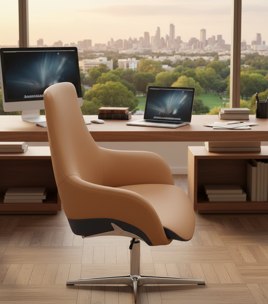 Fixed visitor chair, orange color