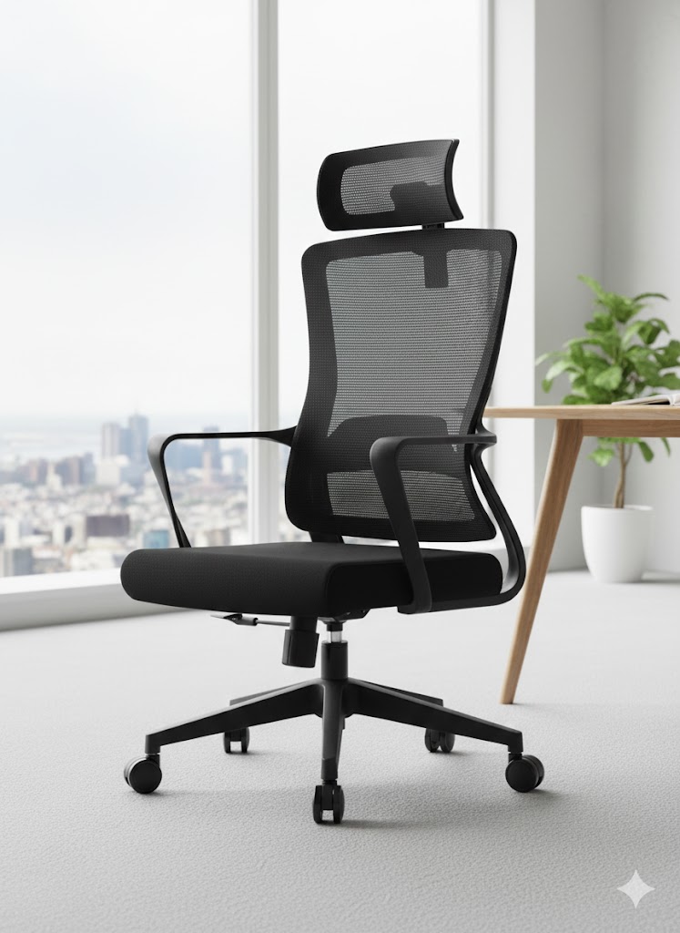 كرسي مكتبي اسود مع سنادة رأس 