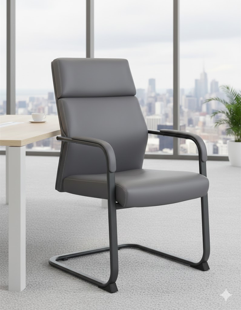 Gray leather visitor chair