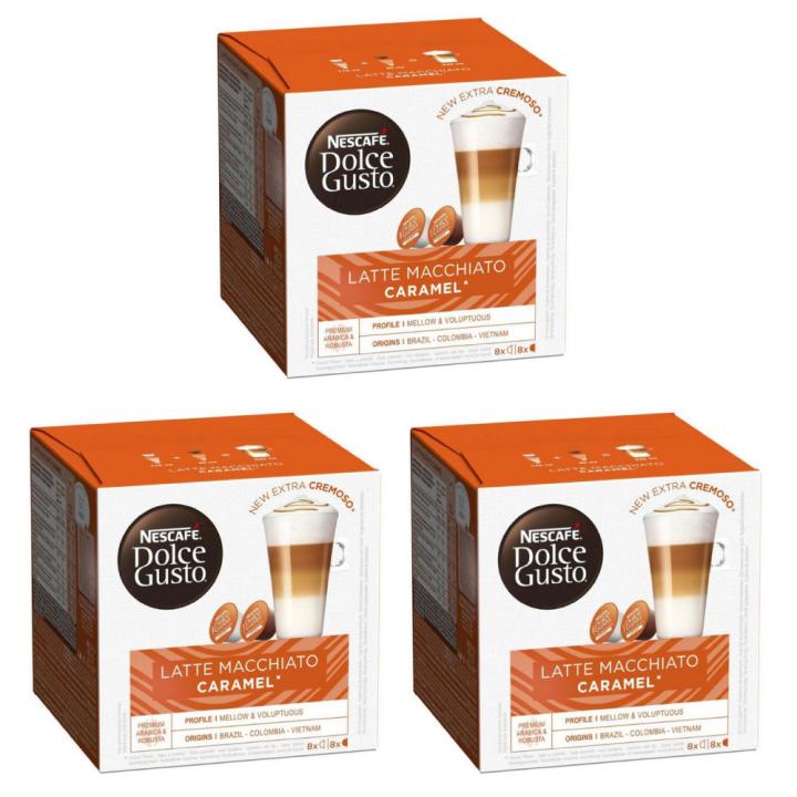 Carton of Dolce Gusto Nescafe Latte Macchiato Caramel capsules - 3 packs - imported
