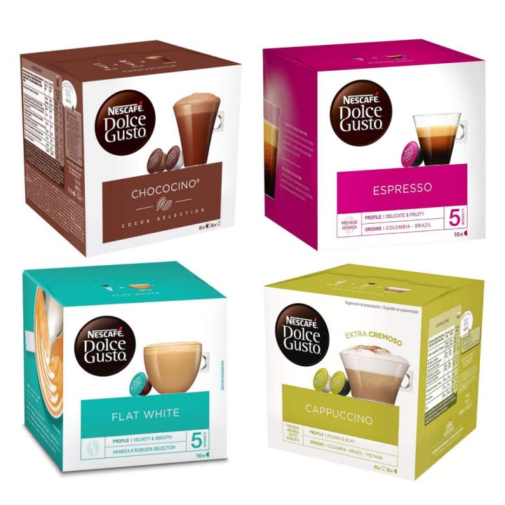 Nescafe Dolce Gusto Coffee Capsule Set Cappuccino, Flat White, Chococino and Espresso - Imported