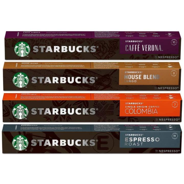 مجموعة كبسولات قهوة ستاربكس 4 عبوات منوعة ( هاوس بليند ، فيرونا ، كولومبيا و اسبريسو روست ) - متوافقة مع مكائن نسبريسو - في كل عبوة 10 كبسولات - مستورد