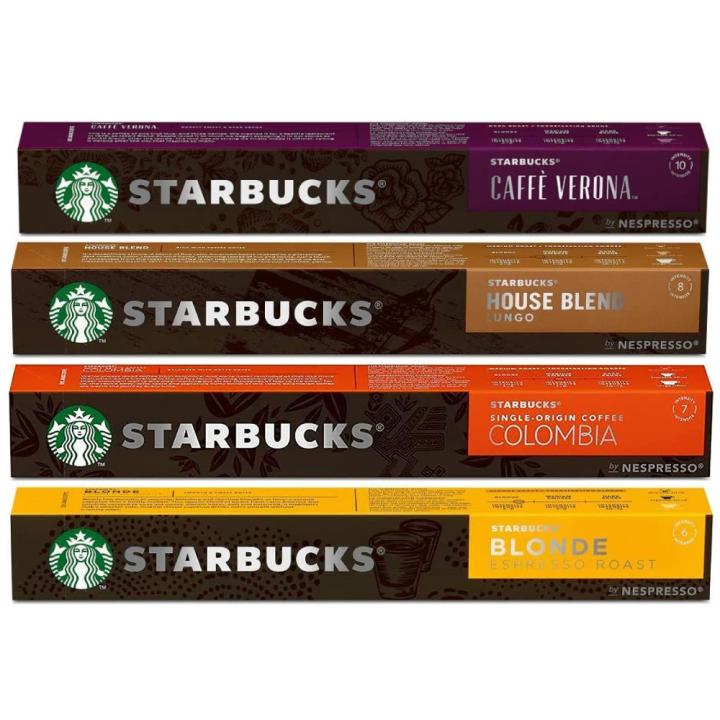 مجموعة كبسولات قهوة ستاربكس 4 عبوات منوعة ( هاوس بليند ، فيرونا ، كولومبيا و بلوند روست ) - متوافقة مع مكائن نسبريسو - في كل عبوة 10 كبسولات - مستورد