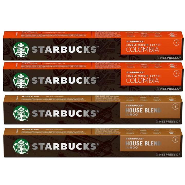 مجموعة كبسولات قهوة ستاربكس 4 عبوات منوعة ( 2 هاوس بليند و 2 كولومبيا ) - متوافقة مع مكائن نسبريسو - في كل عبوة 10 كبسولات - مستورد