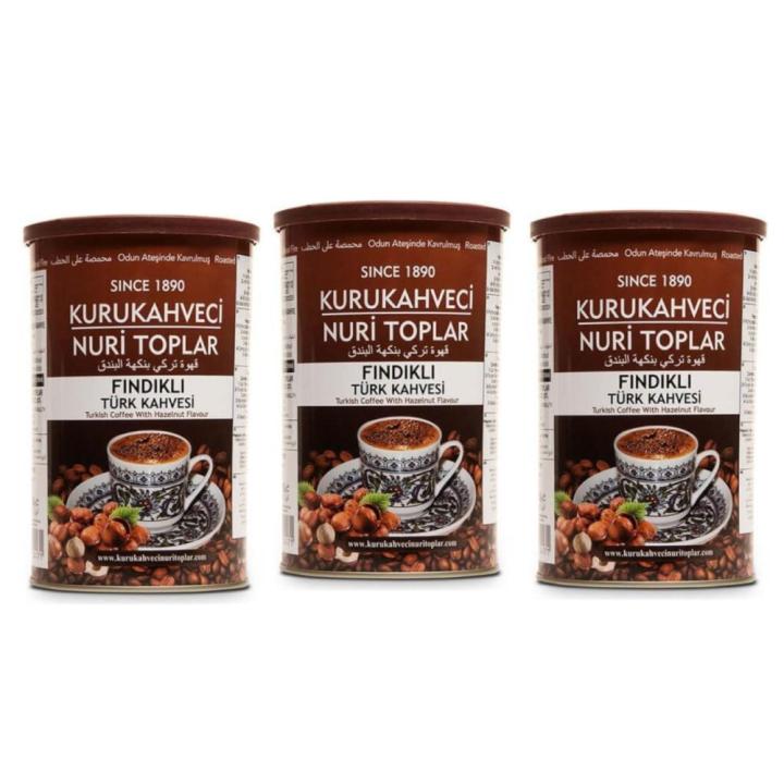 Nuri Toplar Coffee - Wood-Roasted Turkish Coffee with Hazelnuts 250g - Set of 3 Cans