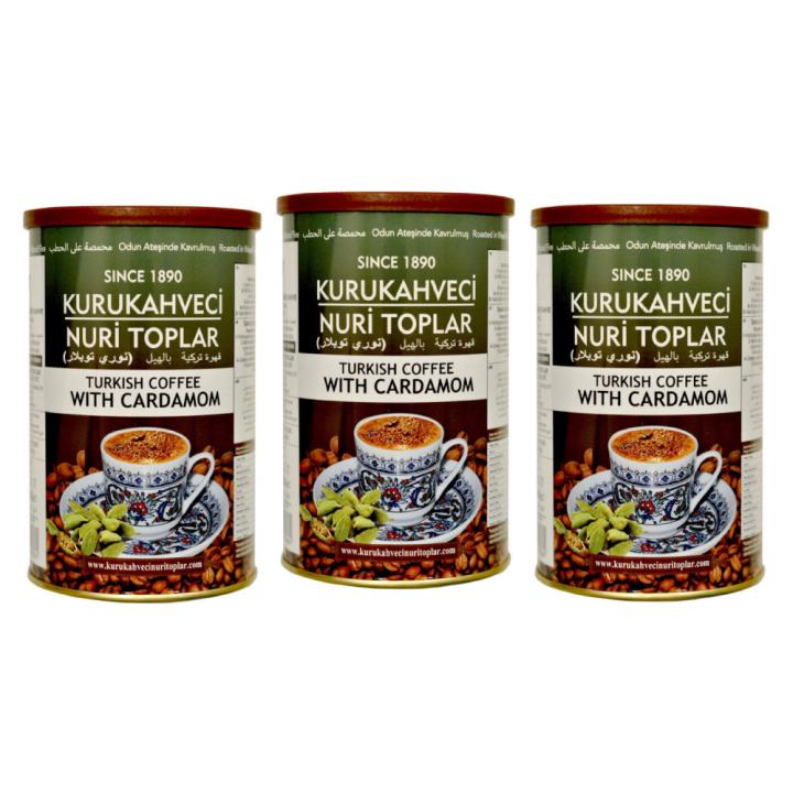 Nuri Toplar Coffee - Wood Roasted Turkish Coffee with Cardamom 250g - Set of 3 Boxes