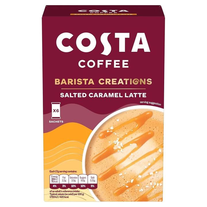 Costa instant coffee salted caramel latte - 6 sachets - imported