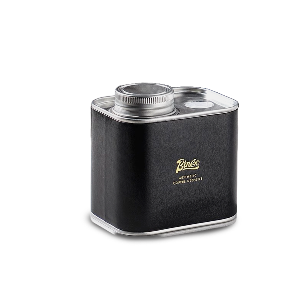 Metal coffee bean holder | Luxury leather covering capacity of 100 grams
