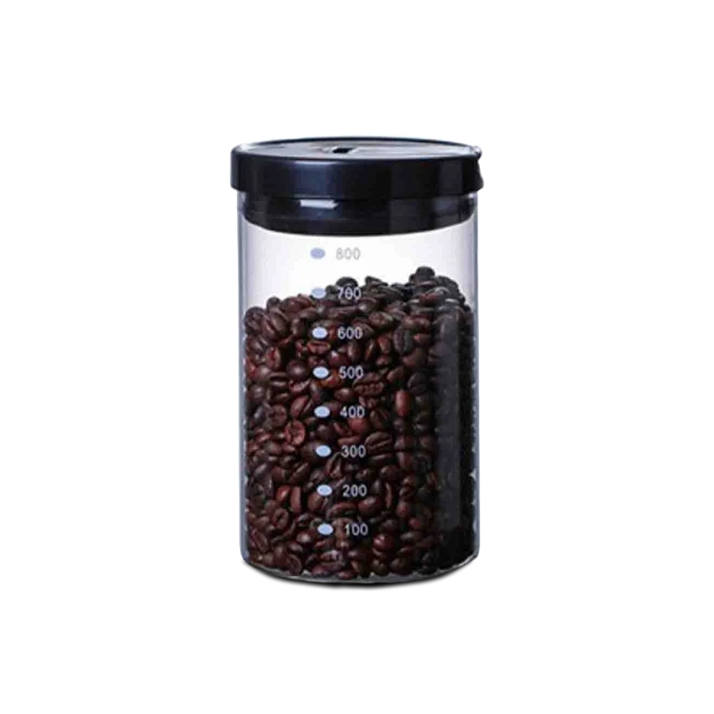 Glass coffee bean container with measuring indicators 800g