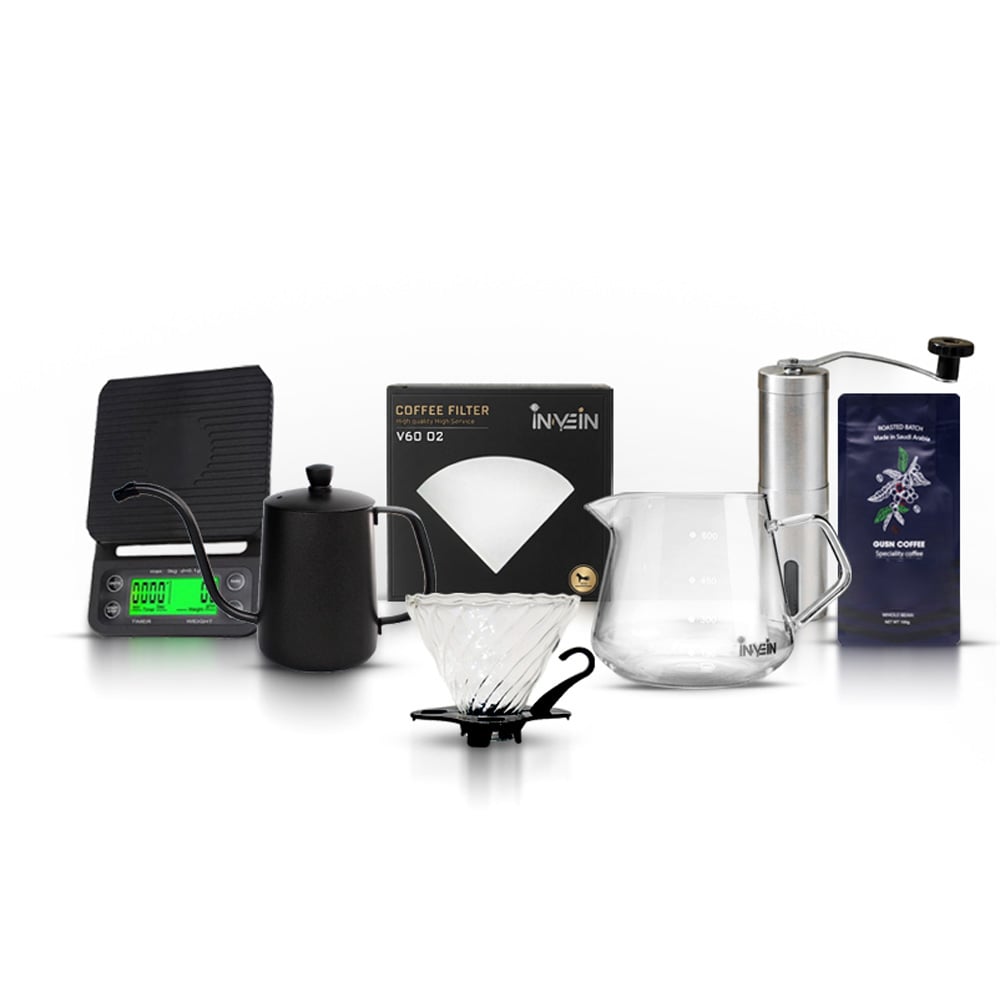 مجموعة بكج أدوات تحضير V60 بالمقاس الكبير تكفي لأربعة أكواب