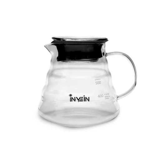 سيرفر قهوة v60 زجاجي من INVEIN | مموج مع غطاء 02 سعة 600 مل
