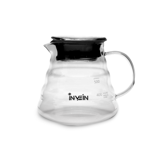 سيرفر قهوة v60 زجاجي من INVEIN | مموج مع غطاء 02 سعة 600 مل