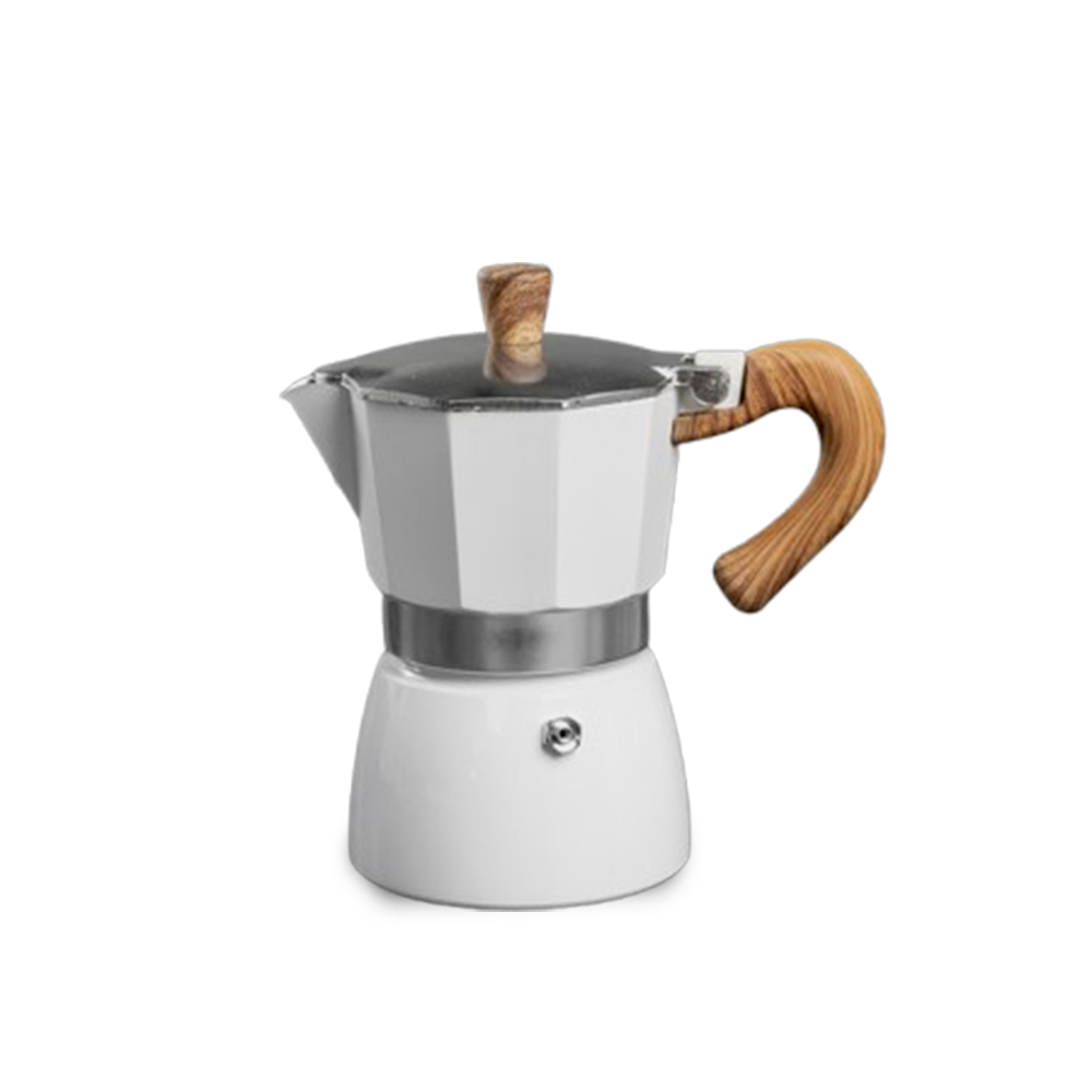 Italian moka jug with luxurious white wooden handle | 6 cups
