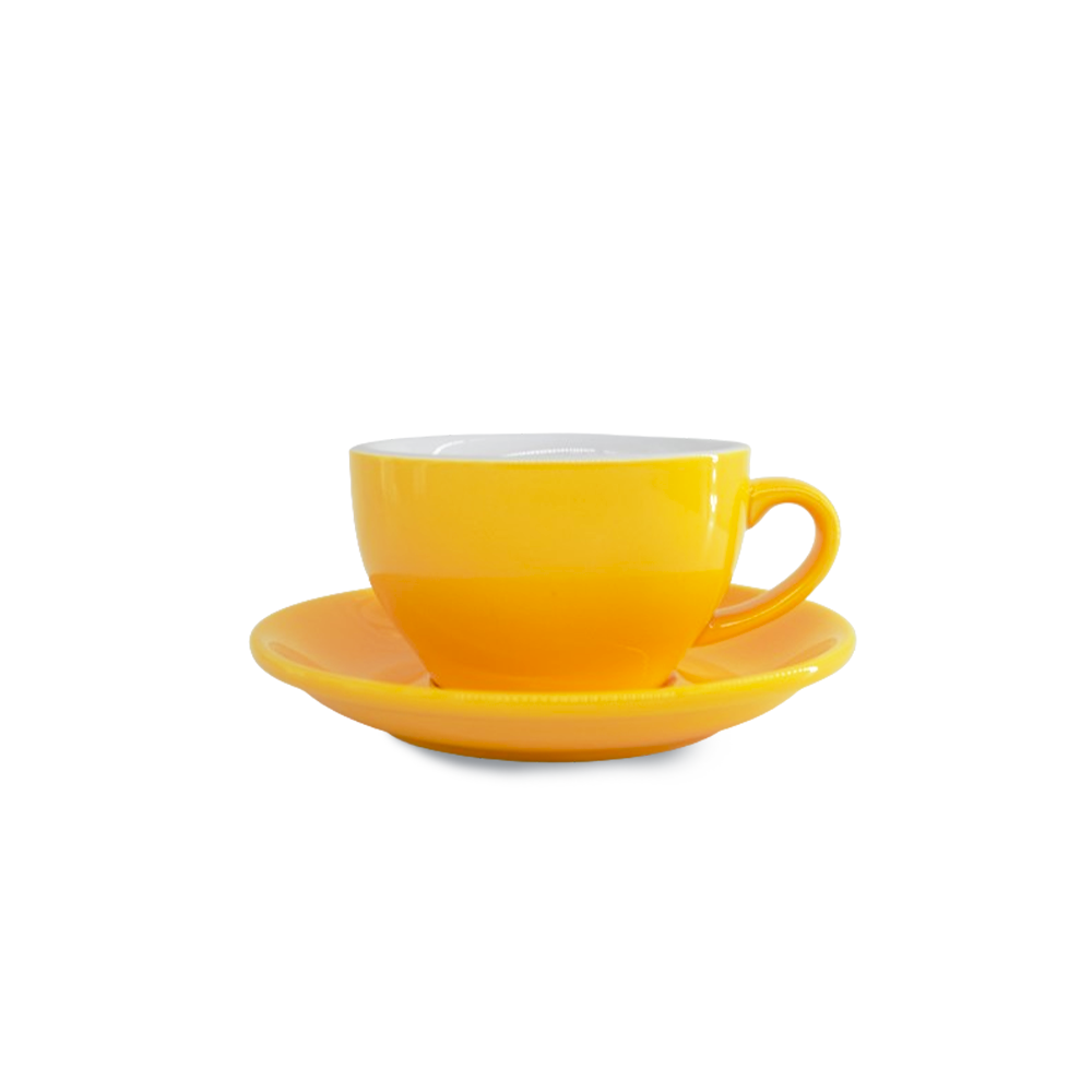 Ceramic specialty coffee cup with cappuccino saucer