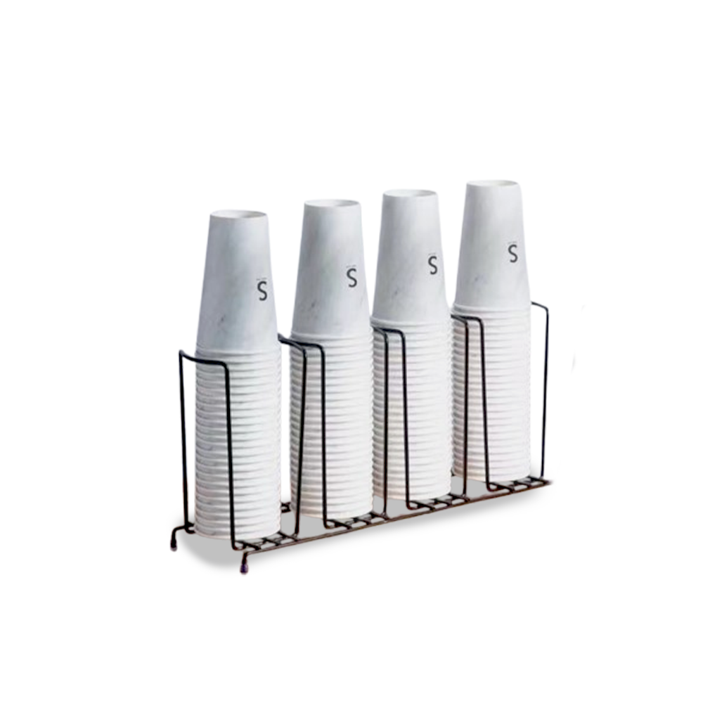 Metal cup holder with four longitudinal rows