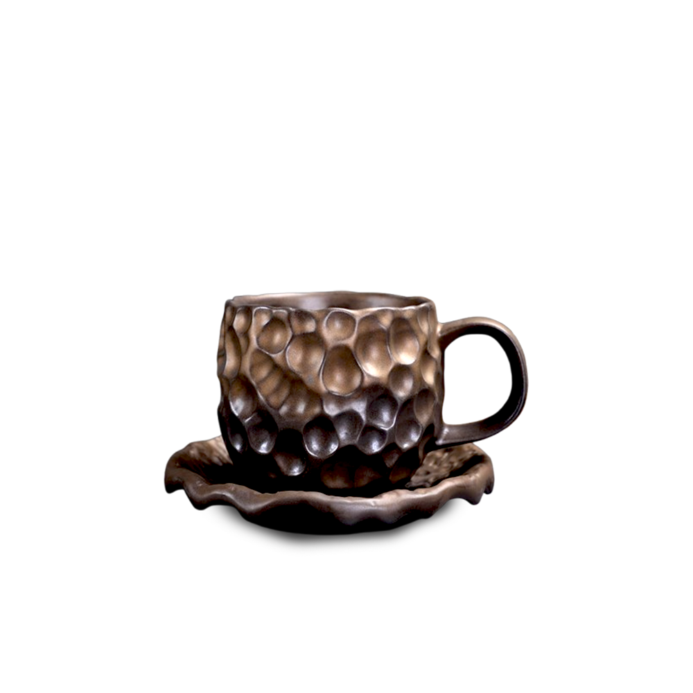 Specialty coffee cup with 240 ml dark chocolate cappuccino saucer