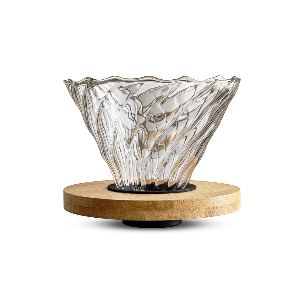 قمع تقطير قهوة زجاجي مع حلقة خشبية