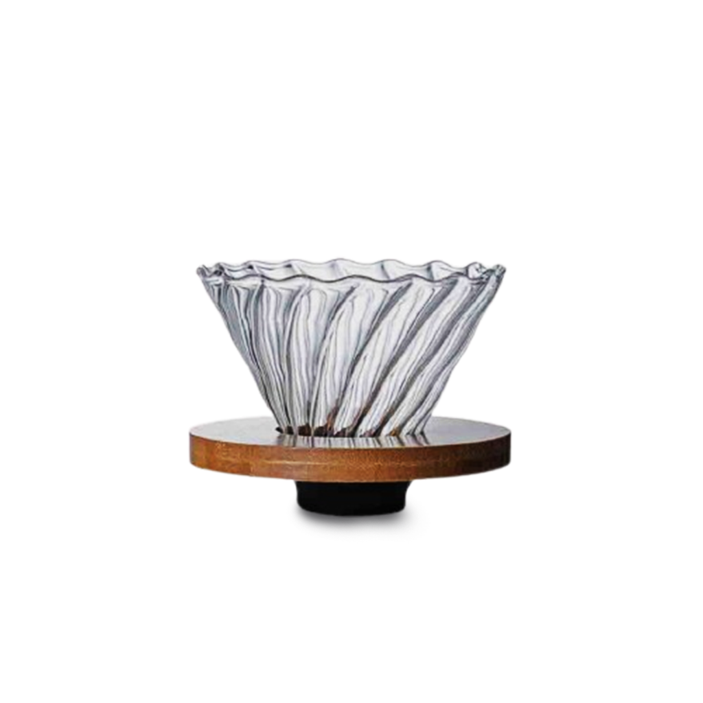 Glass coffee drip funnel with wooden ring