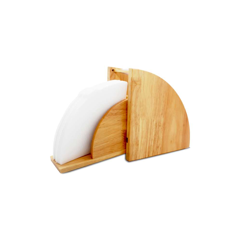 An elegant wooden V60 filter storage drawer with a protective cover