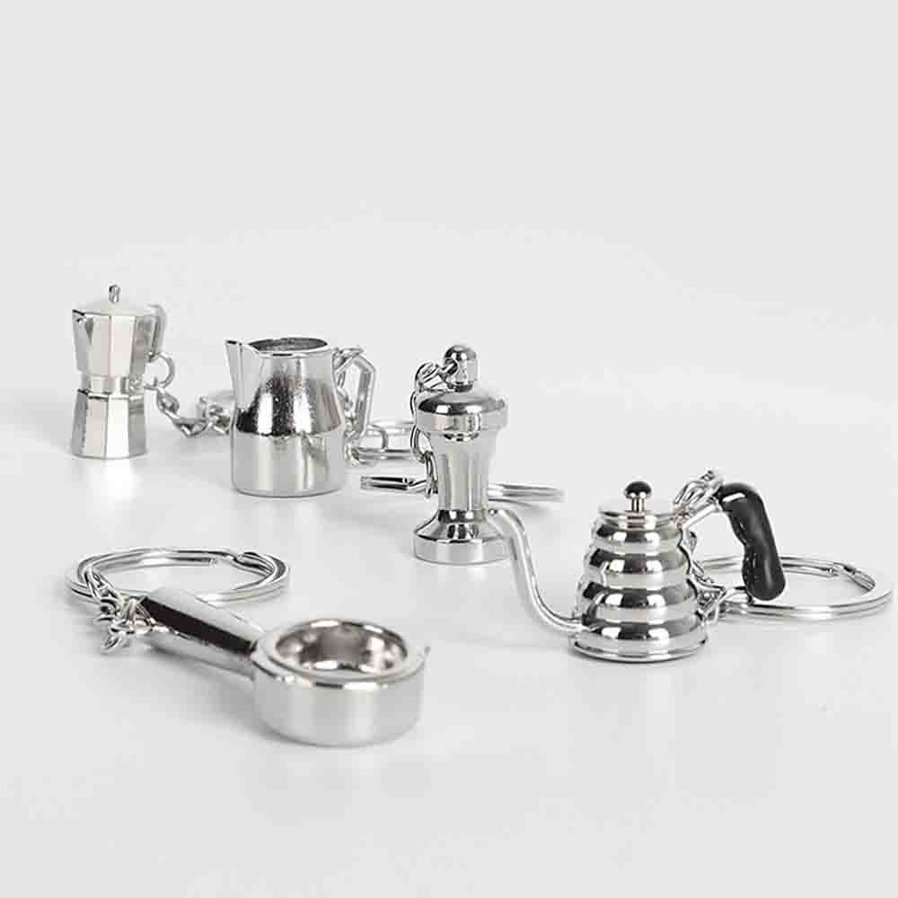 Keychain in the shape of specialty coffee tools