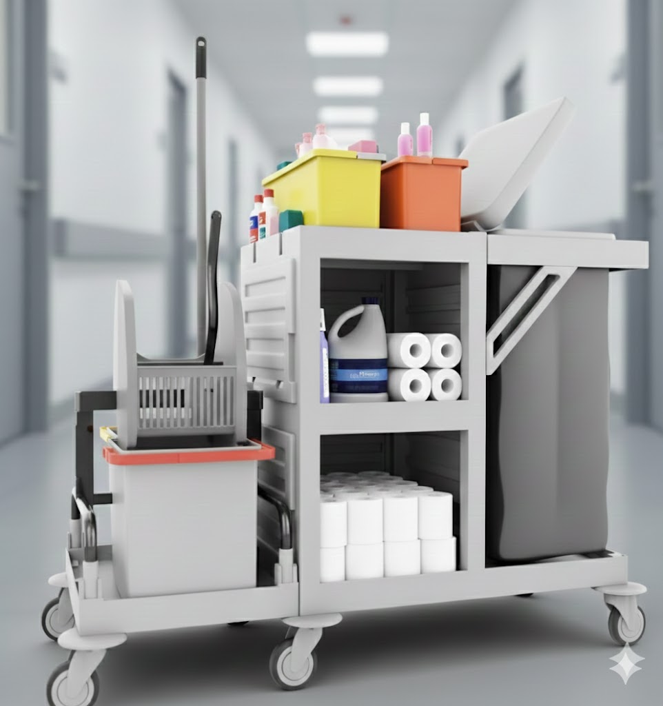 General service cleaning trolley enclosed with a juicer, Jantex "JP3020"