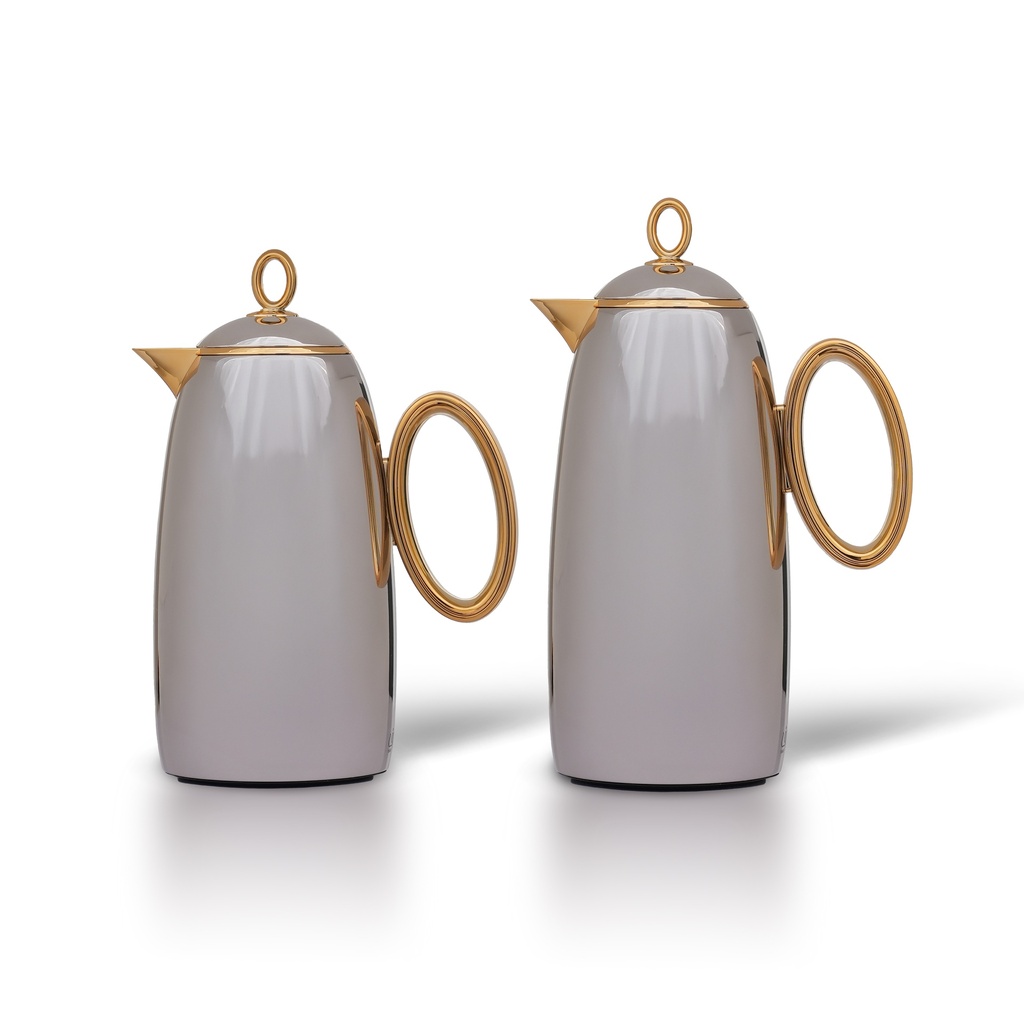 Turf thermos set for coffee and tea, two pieces from Al Saif, capacity 1.0/0.7 liters / elegant design to suit all tastes / made to preserve heat - golden nickel