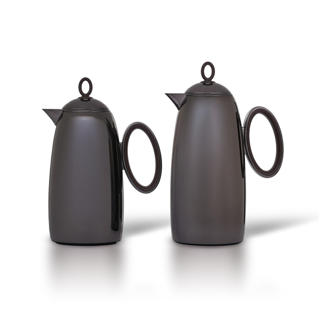 Luxury thermos set for coffee and tea, two pieces from Al Saif, capacity 1.0/0.7 liters / Elegant design to suit all tastes / Made to preserve heat - Wooden black nickel