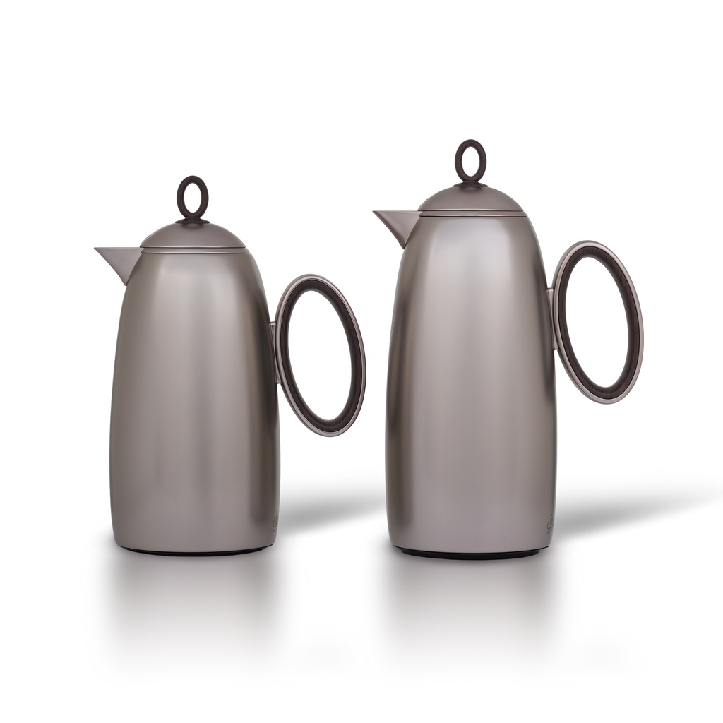 Luxury thermos set for coffee and tea, two pieces from Al Saif, capacity 1.0/0.7 liters / elegant design to suit all tastes / made to preserve heat - dark wooden matte nickel