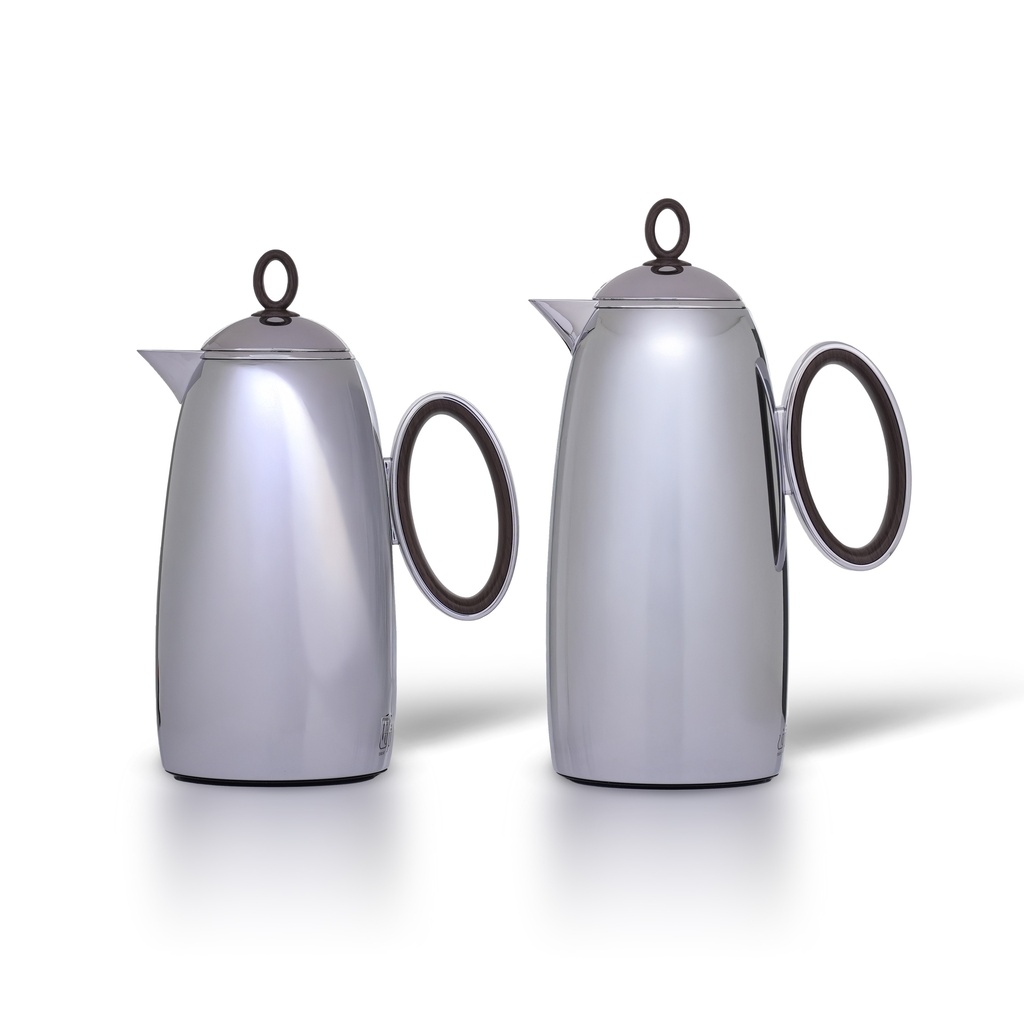 Turf thermos set for coffee and tea, two pieces from Al Saif, capacity 1.0/0.7 liters / elegant design to suit all tastes / made to preserve heat - wooden chrome